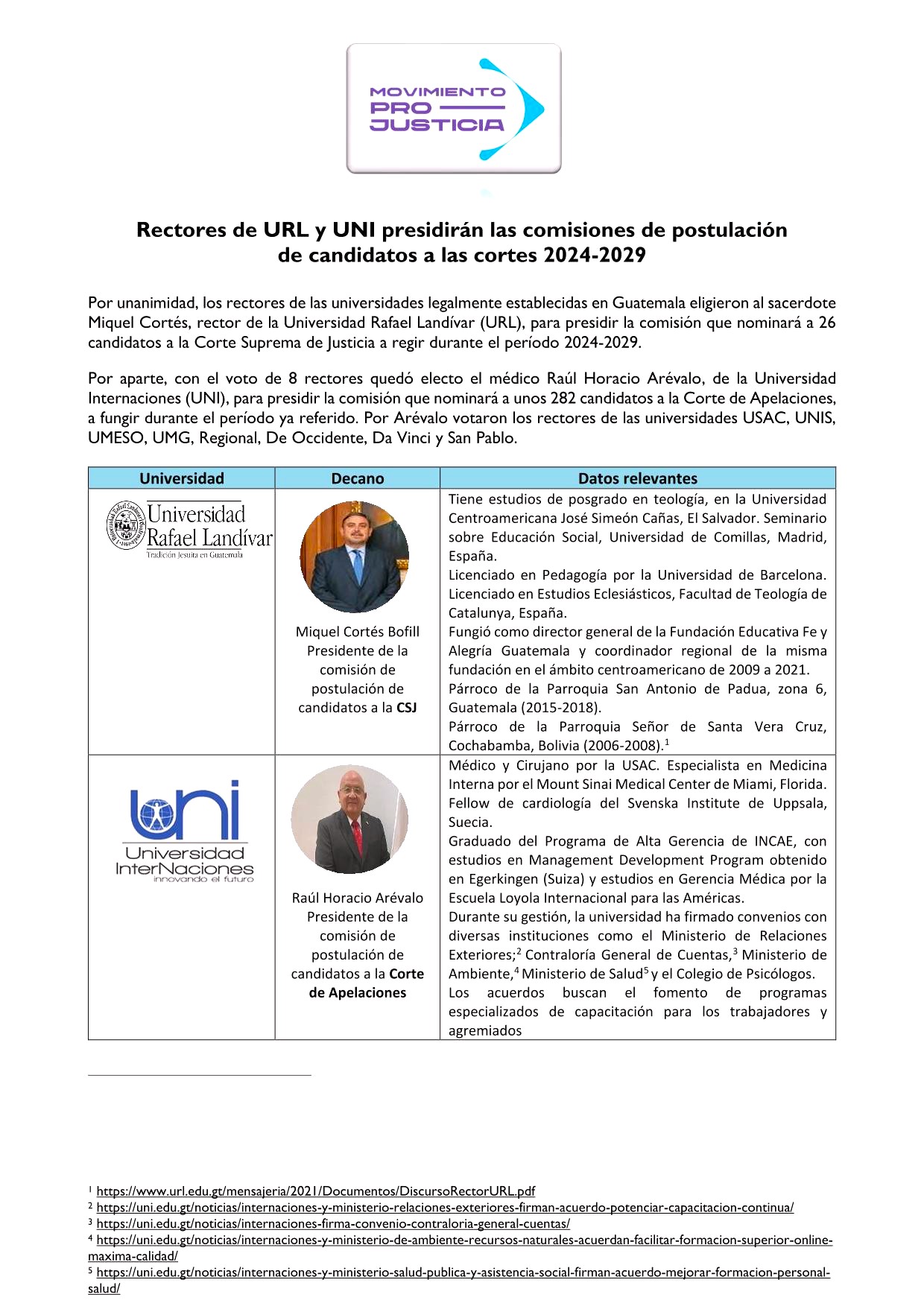 Rectores de Rafael Landívar e Internaciones presidirán las comisiones de postulación a las cortes 2024-2029