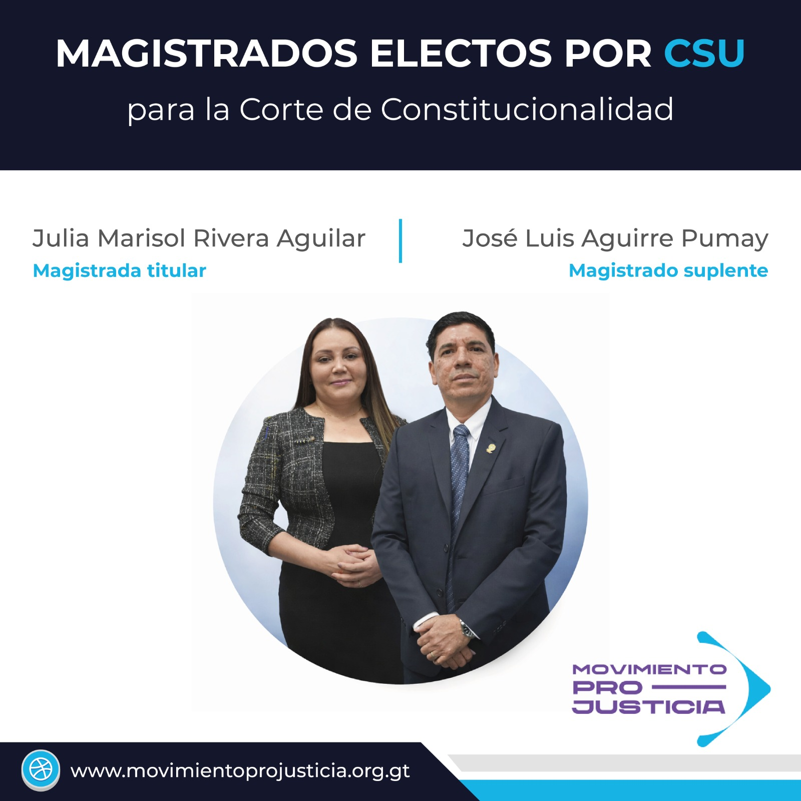 Julia Marisol Rivera Aguilar y José Aguirre Pumay, electos magistrados de la CC 2026-2031 por el Consejo Superior Universitario de la USAC
