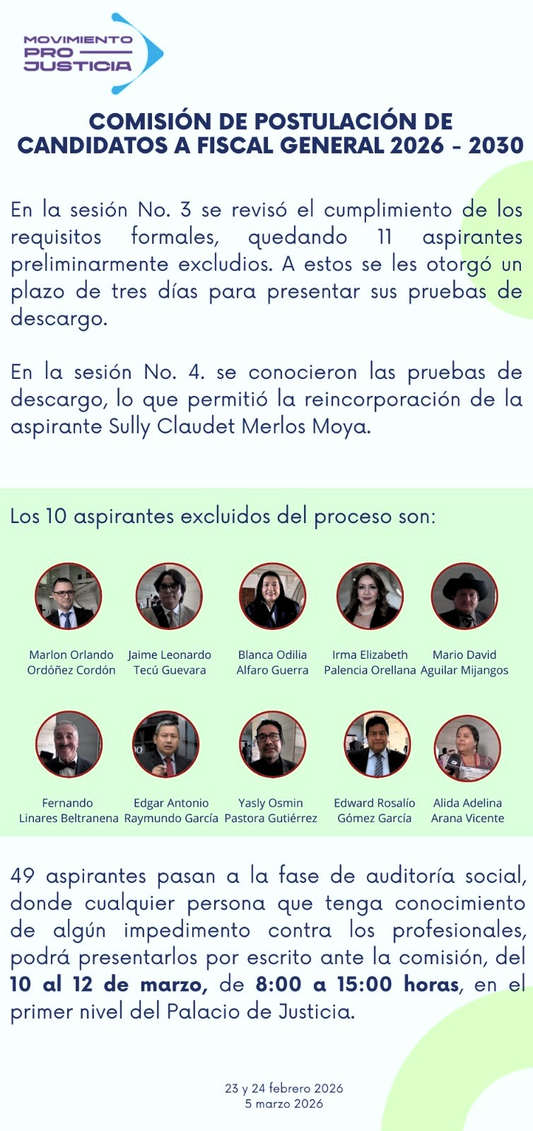 Desciende a 49 el número de aspirantes a fiscal general 2026-2030 tras primera depuración