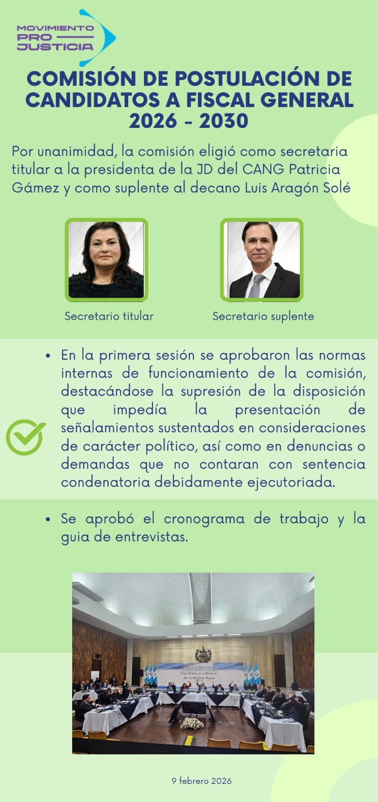 La comisión define cómo será el proceso de nominación de candidatos al MP 2026-2030